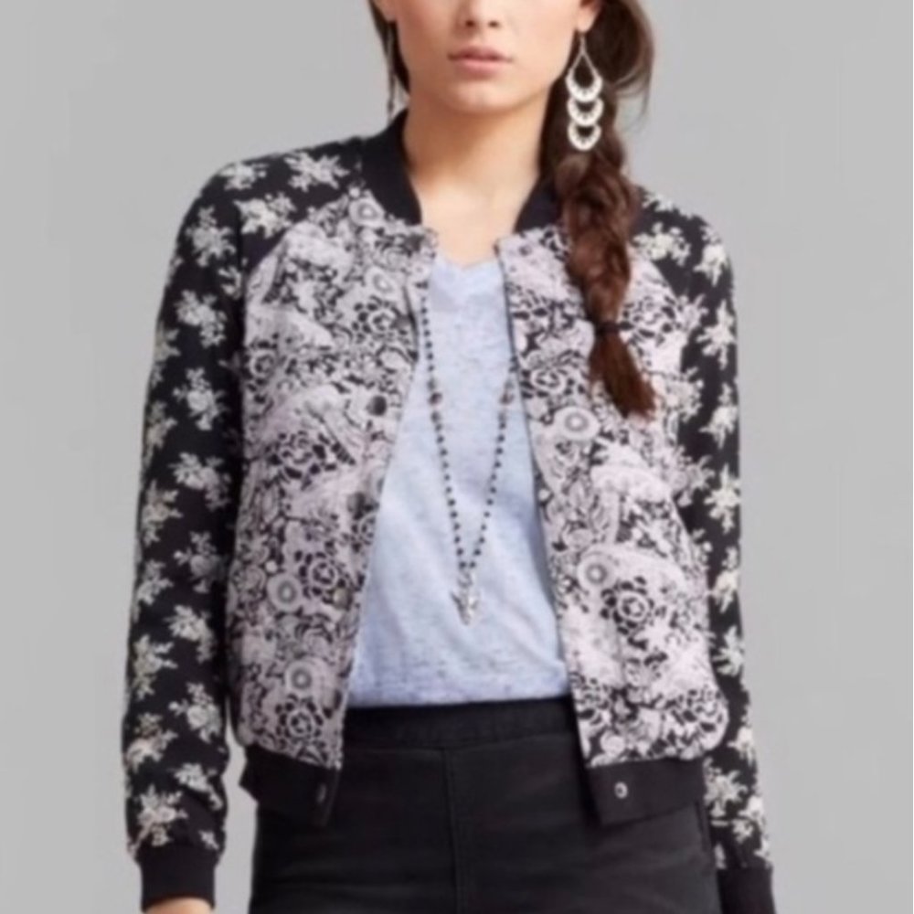 Free People Black and White Bomber Jacket